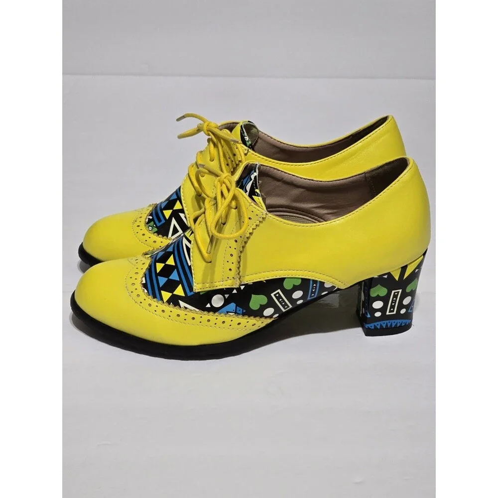 Women's Kitten Fashion Heels Block Heels Splicing Pumps Shoes Lace Up Retro